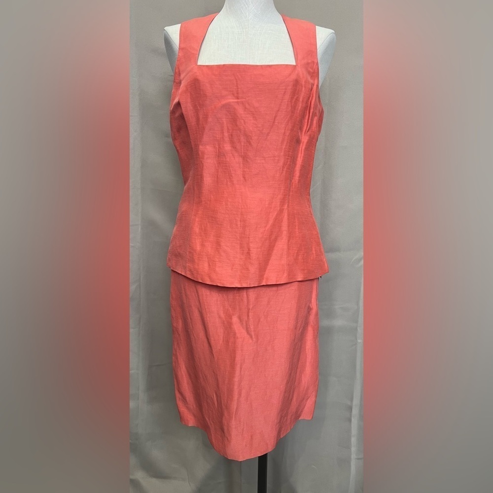 Dana Buchman Two-Piece Coral Dress Set | Sleeveless Top & Skirt | NWT | Size 10